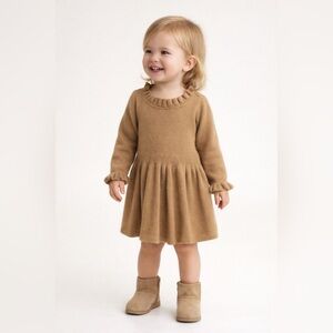 GAP CashSoft Ruffle Sweater Dress toddler girls soft tan brown neutral beige 2T